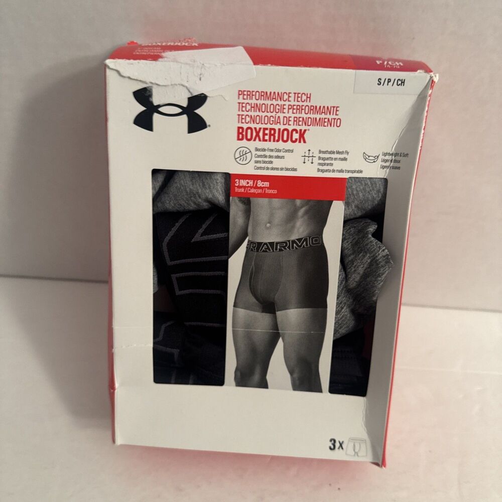Under Armour Performance Tech 3" Boxerjock 3-Pack - Grey Heather / Black - New